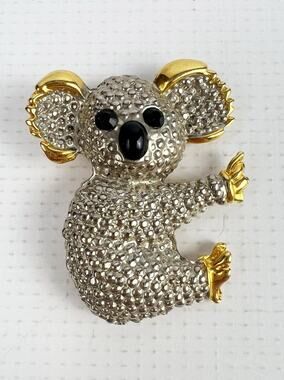 VINTAGE KOALA BEAR GOLD SILVER TONE BROOCH PIN 2.1" ANIMAL ENAMEL